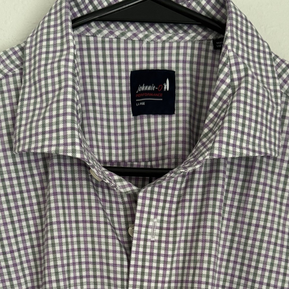 Johnnie-O‎ Performance Checkered Dress Shirt Purple Green White Large